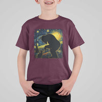 Fun Hand Boop Nose Bigfoot Cat T Shirt For Kid Sasquatch Starry Night Van Gogh