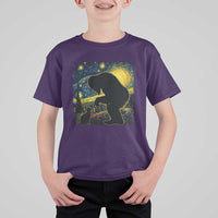 Fun Hand Boop Nose Bigfoot Cat T Shirt For Kid Sasquatch Starry Night Van Gogh