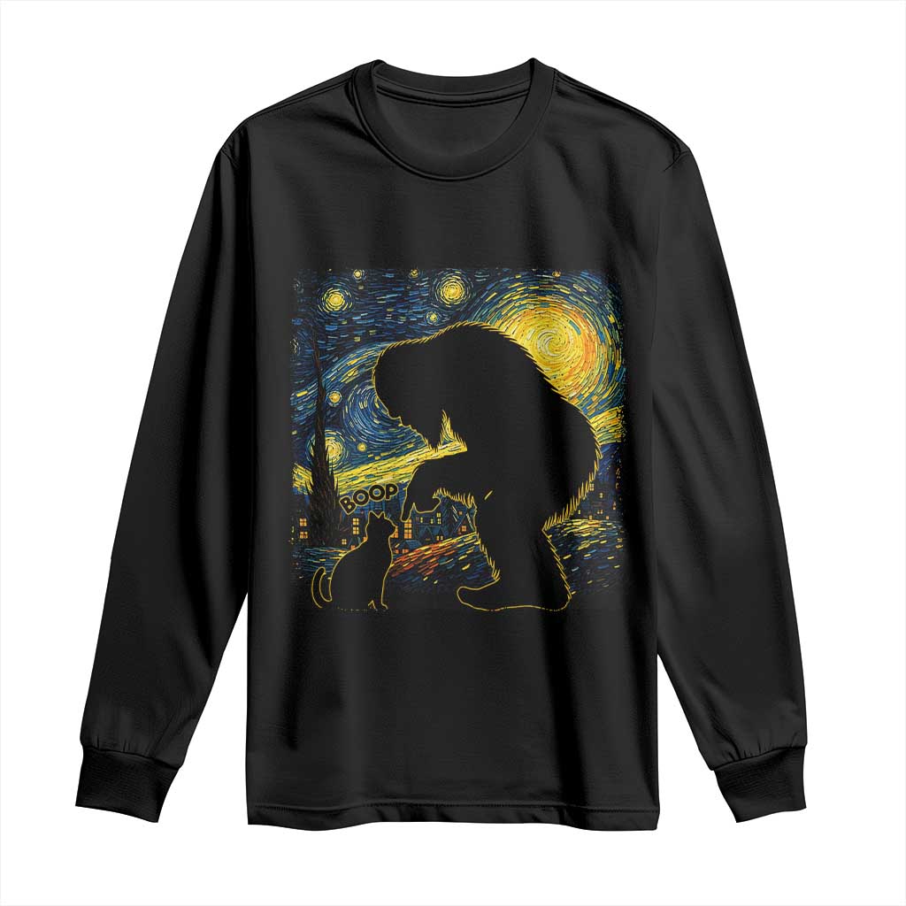 Fun Hand Boop Nose Bigfoot Cat Long Sleeve Shirt Sasquatch Starry Night Van Gogh