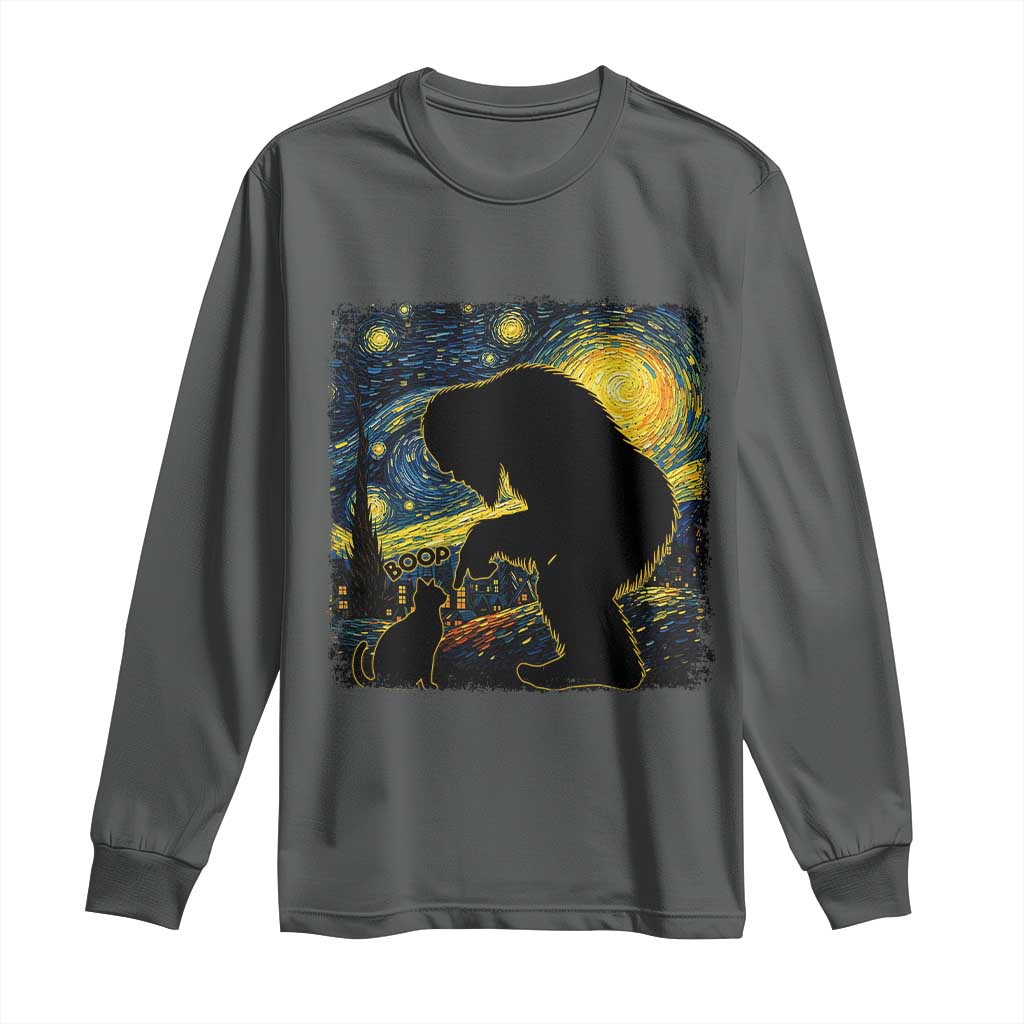 Fun Hand Boop Nose Bigfoot Cat Long Sleeve Shirt Sasquatch Starry Night Van Gogh