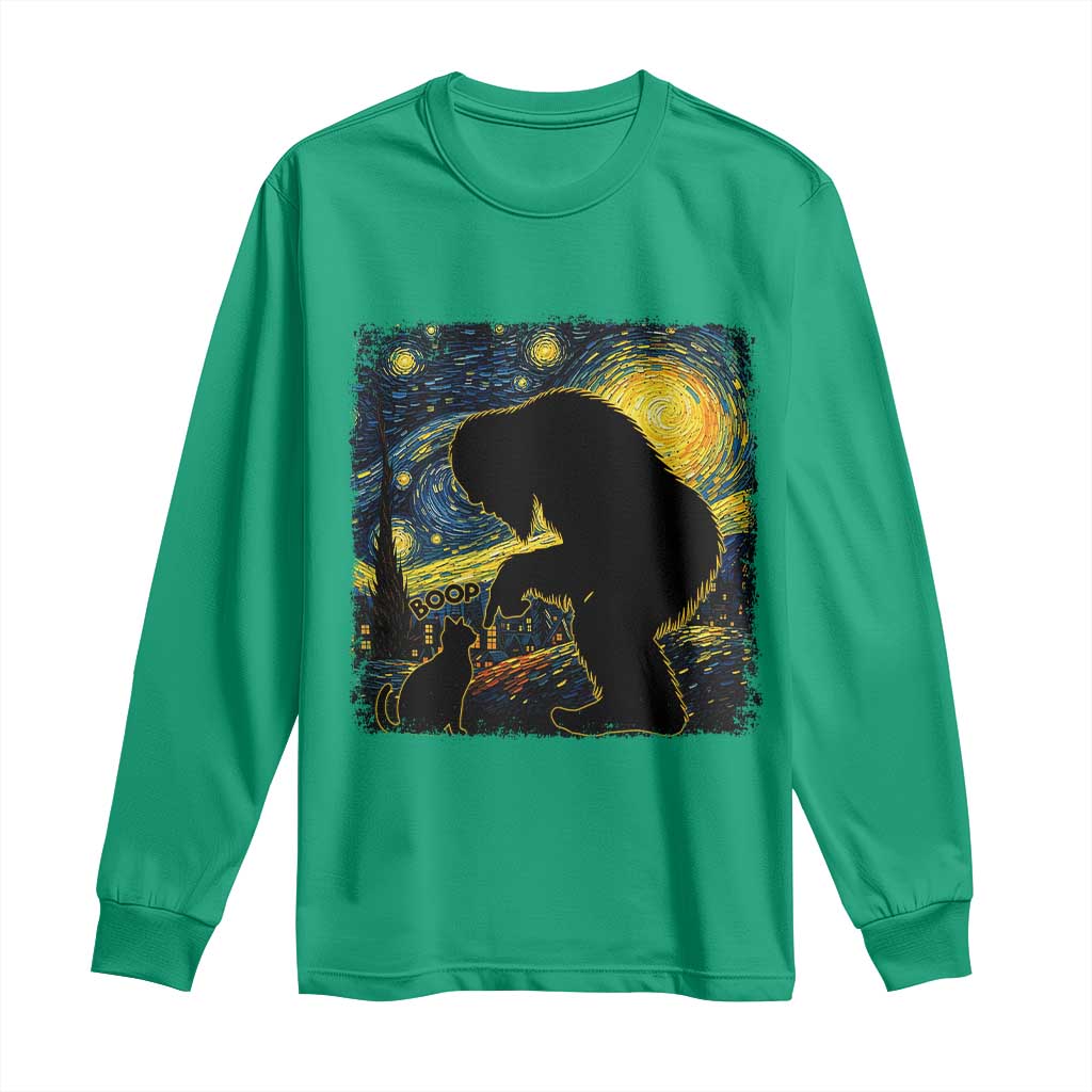 Fun Hand Boop Nose Bigfoot Cat Long Sleeve Shirt Sasquatch Starry Night Van Gogh