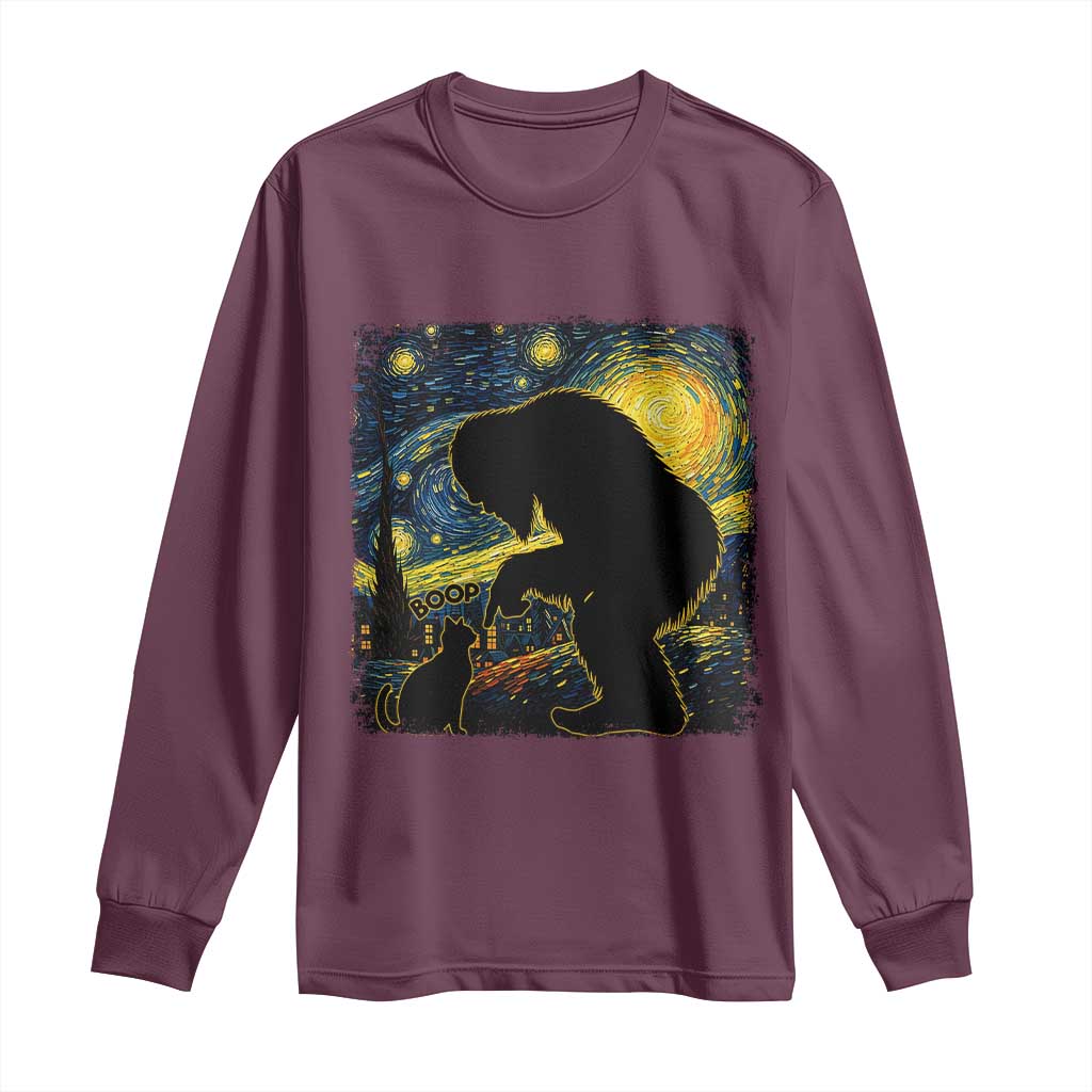 Fun Hand Boop Nose Bigfoot Cat Long Sleeve Shirt Sasquatch Starry Night Van Gogh