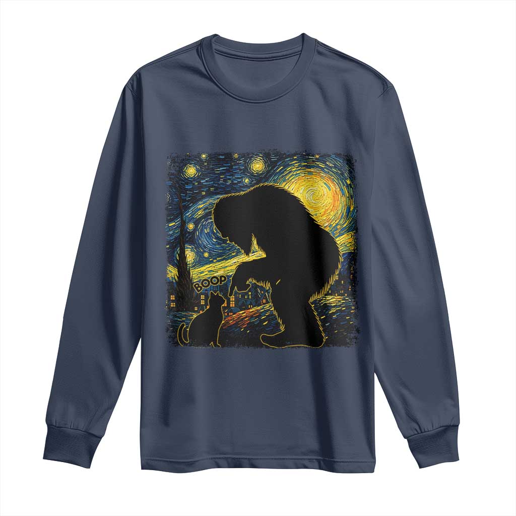 Fun Hand Boop Nose Bigfoot Cat Long Sleeve Shirt Sasquatch Starry Night Van Gogh