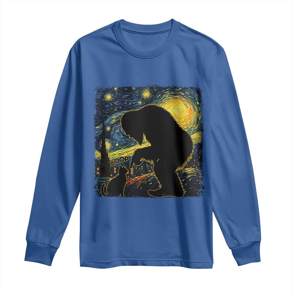 Fun Hand Boop Nose Bigfoot Cat Long Sleeve Shirt Sasquatch Starry Night Van Gogh