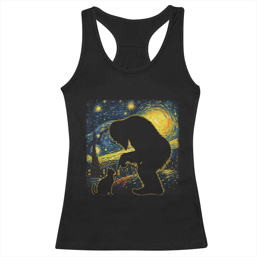 Fun Hand Boop Nose Bigfoot Cat Racerback Tank Top Sasquatch Starry Night Van Gogh
