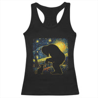 Fun Hand Boop Nose Bigfoot Cat Racerback Tank Top Sasquatch Starry Night Van Gogh