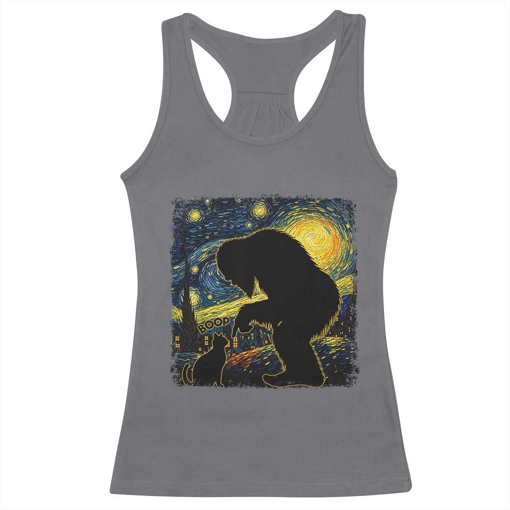 Fun Hand Boop Nose Bigfoot Cat Racerback Tank Top Sasquatch Starry Night Van Gogh
