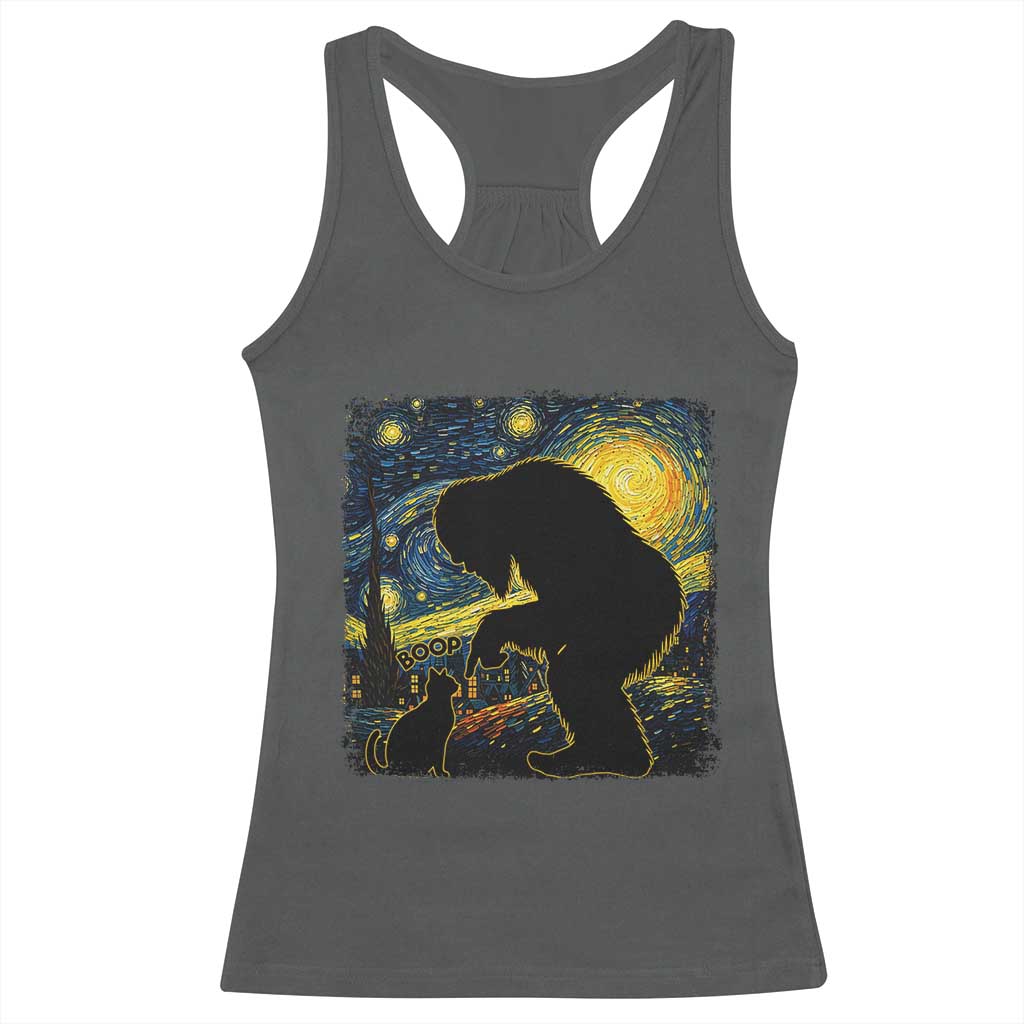 Fun Hand Boop Nose Bigfoot Cat Racerback Tank Top Sasquatch Starry Night Van Gogh