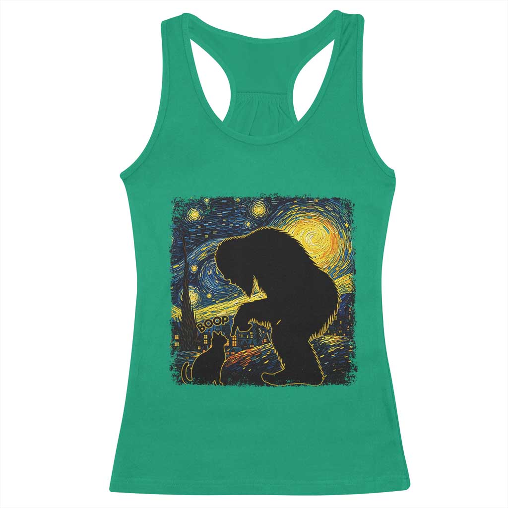 Fun Hand Boop Nose Bigfoot Cat Racerback Tank Top Sasquatch Starry Night Van Gogh