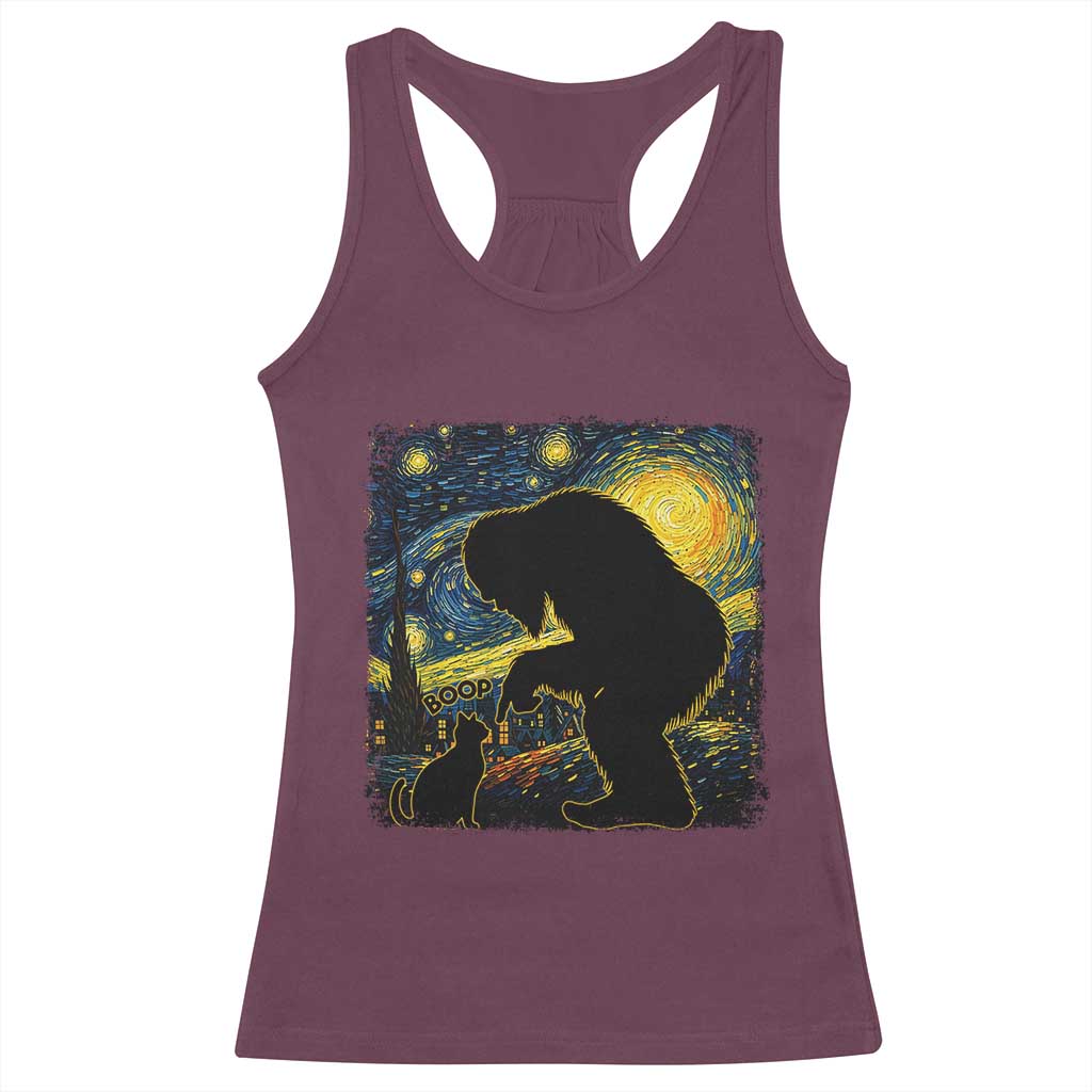 Fun Hand Boop Nose Bigfoot Cat Racerback Tank Top Sasquatch Starry Night Van Gogh