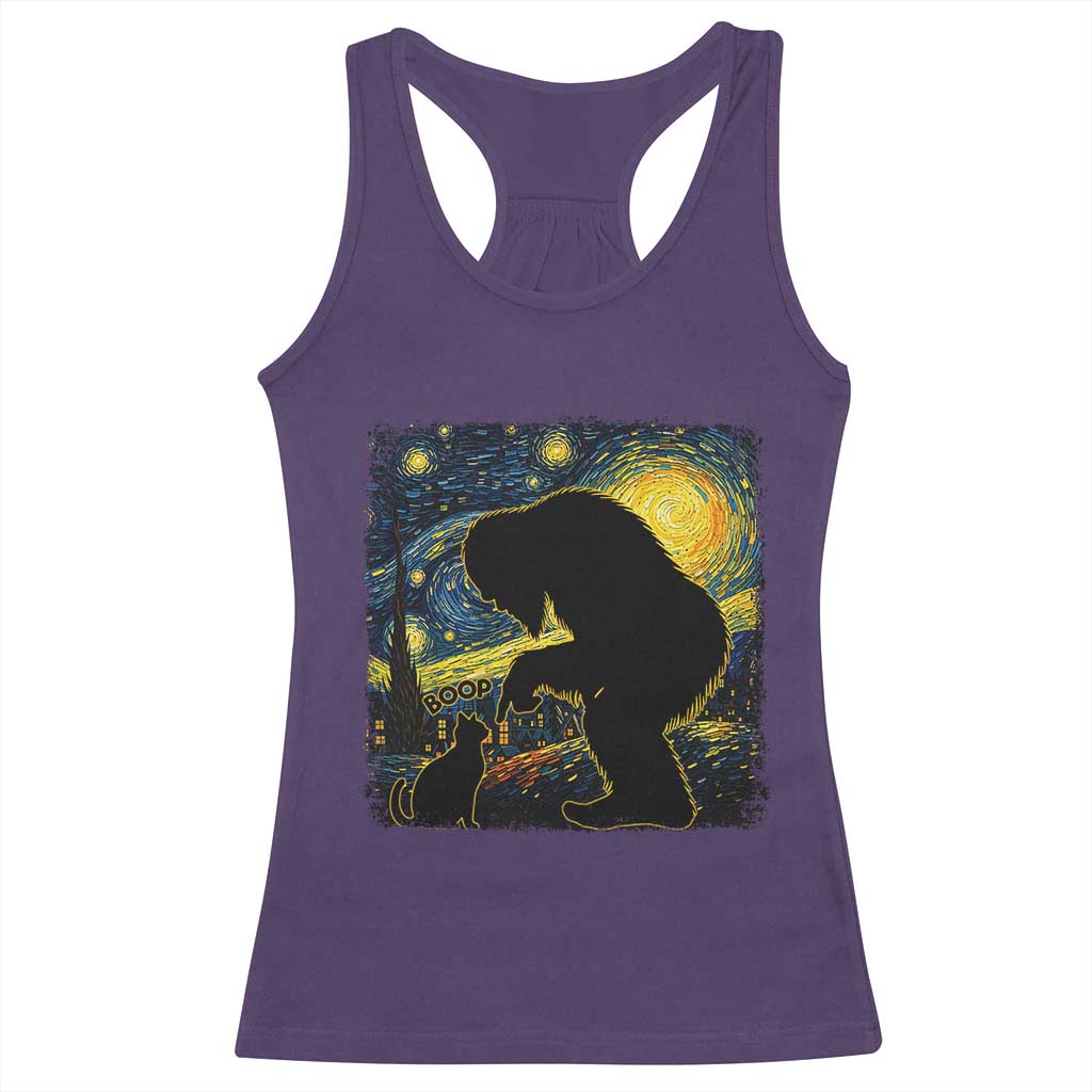 Fun Hand Boop Nose Bigfoot Cat Racerback Tank Top Sasquatch Starry Night Van Gogh