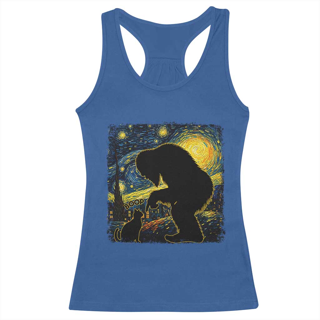 Fun Hand Boop Nose Bigfoot Cat Racerback Tank Top Sasquatch Starry Night Van Gogh