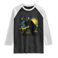 Fun Hand Boop Nose Bigfoot Cat Raglan Shirt Sasquatch Starry Night Van Gogh