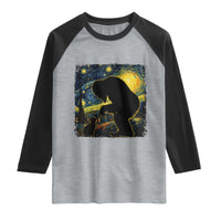 Fun Hand Boop Nose Bigfoot Cat Raglan Shirt Sasquatch Starry Night Van Gogh