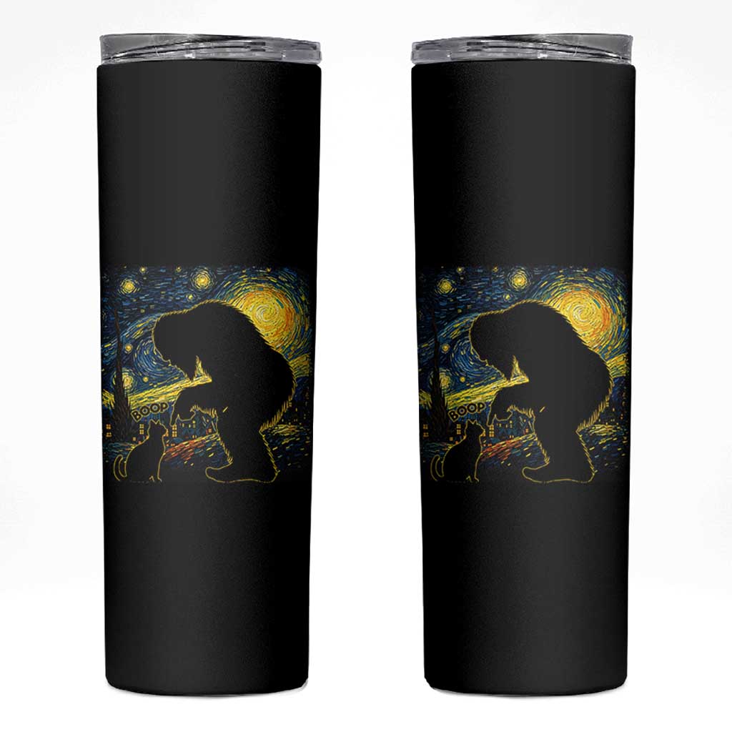Fun Hand Boop Nose Bigfoot Cat Skinny Tumbler Sasquatch Starry Night Van Gogh