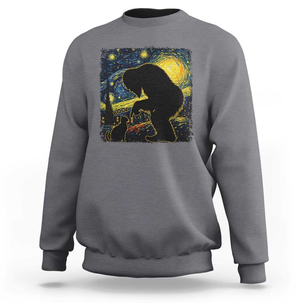 Fun Hand Boop Nose Bigfoot Cat Sweatshirt Sasquatch Starry Night Van Gogh