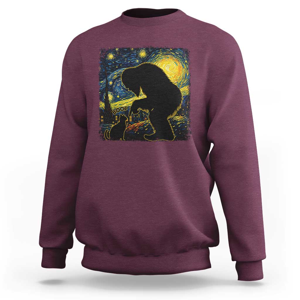 Fun Hand Boop Nose Bigfoot Cat Sweatshirt Sasquatch Starry Night Van Gogh