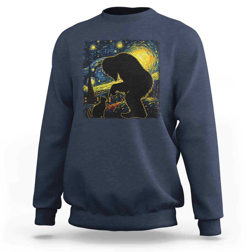Fun Hand Boop Nose Bigfoot Cat Sweatshirt Sasquatch Starry Night Van Gogh