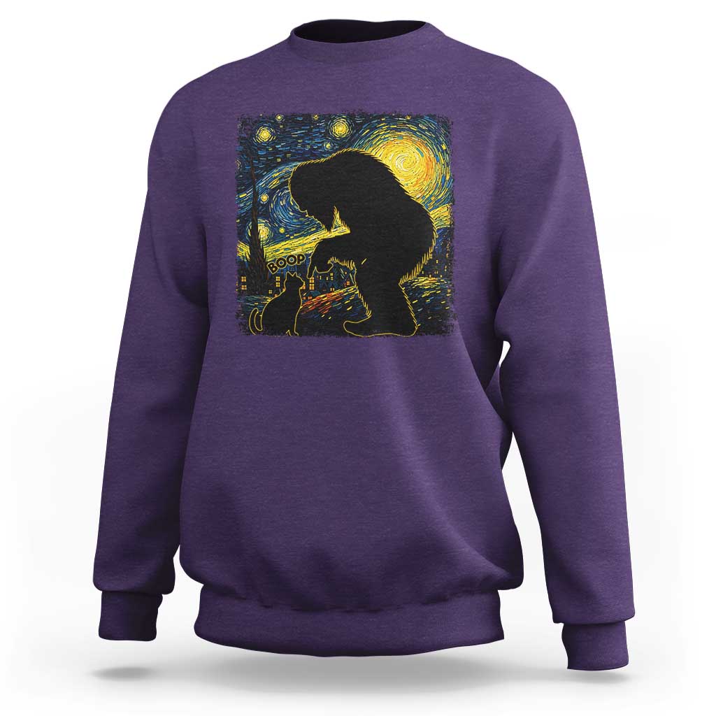 Fun Hand Boop Nose Bigfoot Cat Sweatshirt Sasquatch Starry Night Van Gogh