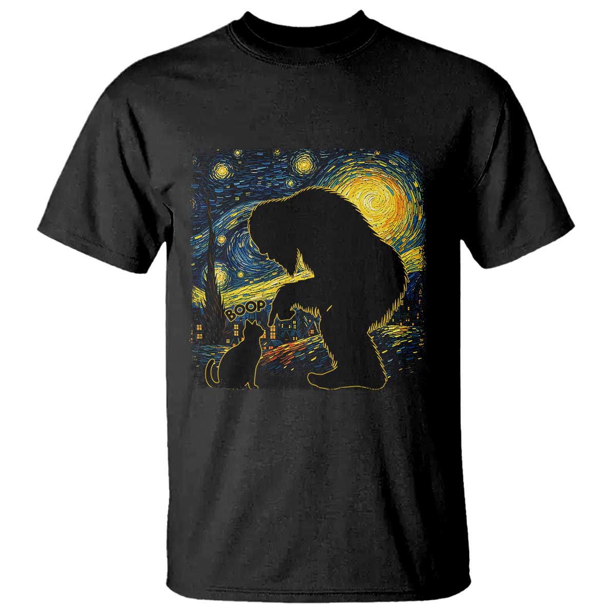 Fun Hand Boop Nose Bigfoot Cat T Shirt Sasquatch Starry Night Van Gogh