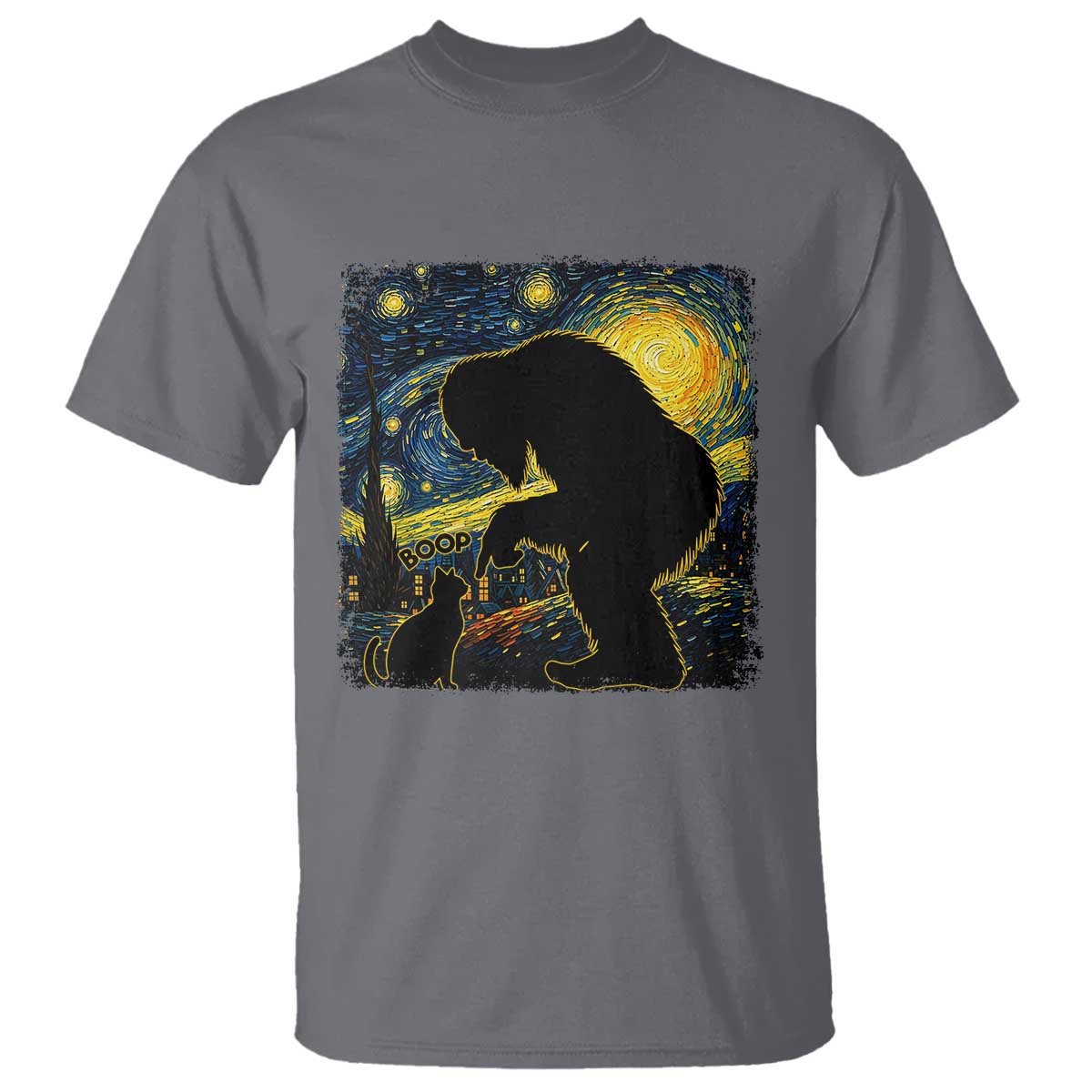 Fun Hand Boop Nose Bigfoot Cat T Shirt Sasquatch Starry Night Van Gogh