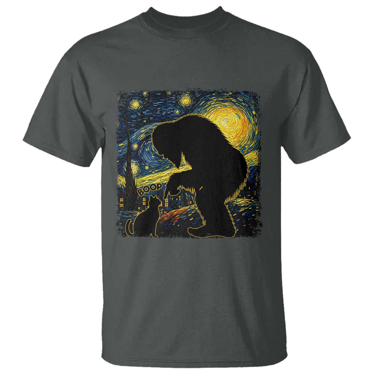 Fun Hand Boop Nose Bigfoot Cat T Shirt Sasquatch Starry Night Van Gogh