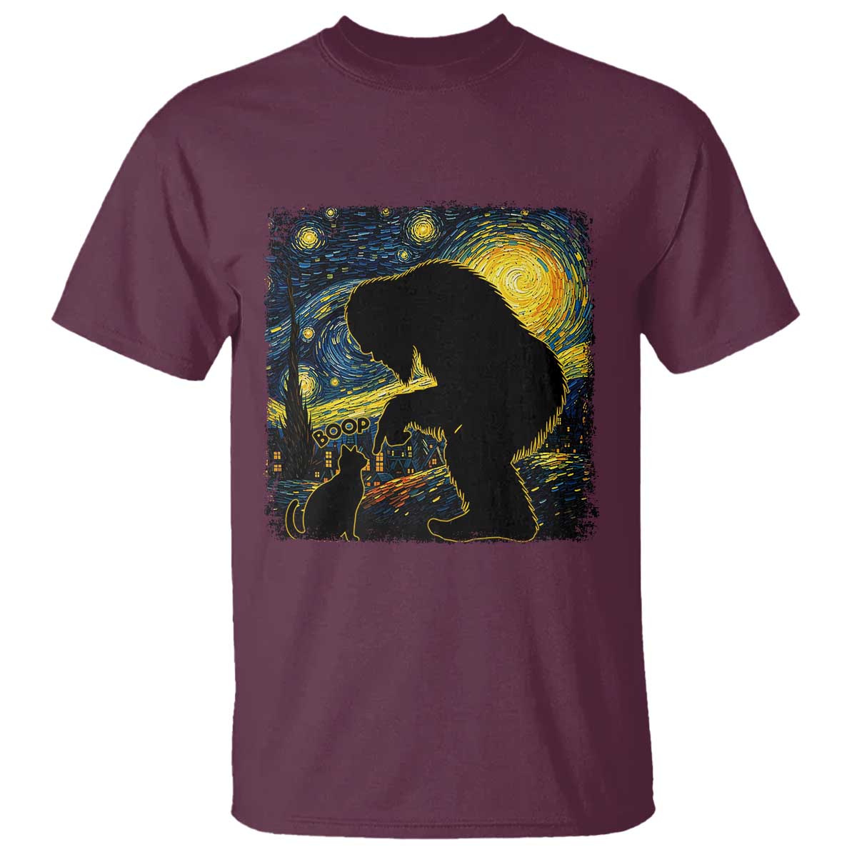 Fun Hand Boop Nose Bigfoot Cat T Shirt Sasquatch Starry Night Van Gogh