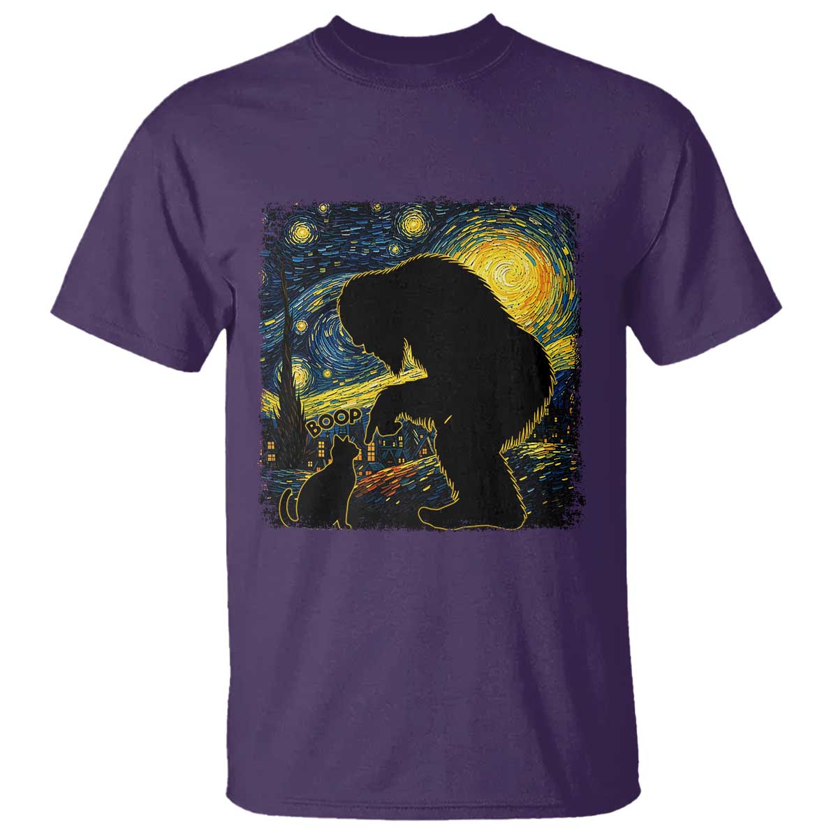 Fun Hand Boop Nose Bigfoot Cat T Shirt Sasquatch Starry Night Van Gogh
