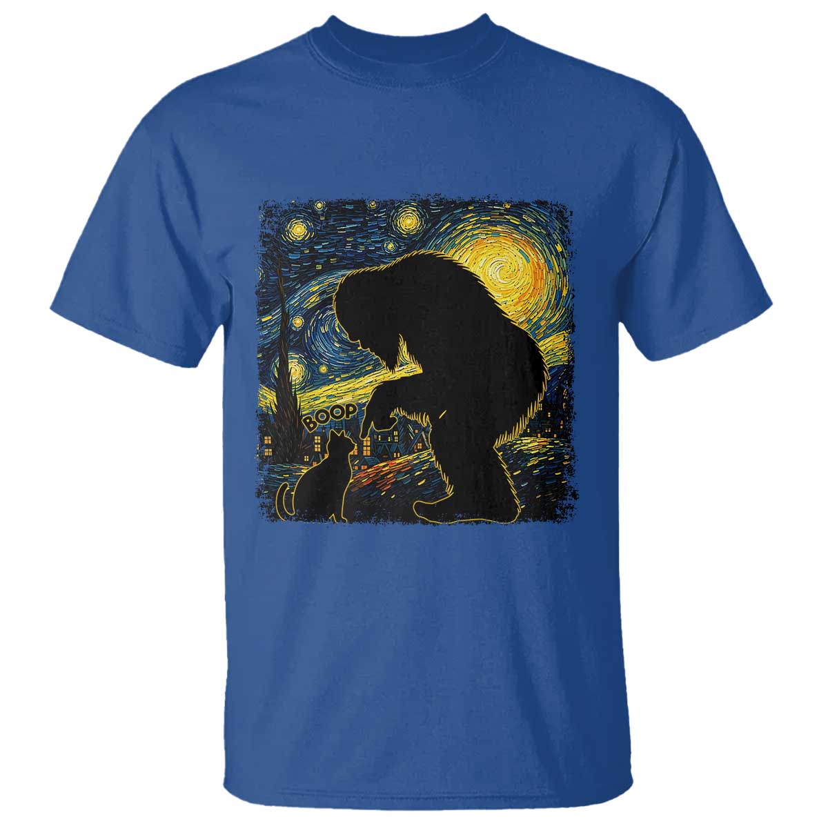 Fun Hand Boop Nose Bigfoot Cat T Shirt Sasquatch Starry Night Van Gogh