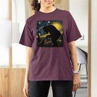 Fun Hand Boop Nose Bigfoot Cat T Shirt For Women Sasquatch Starry Night Van Gogh