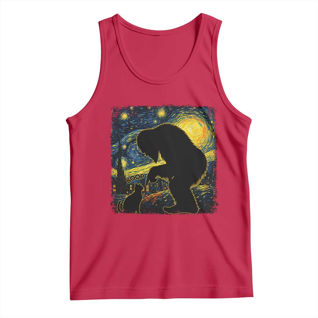 Fun Hand Boop Nose Bigfoot Cat Tank Top Sasquatch Starry Night Van Gogh
