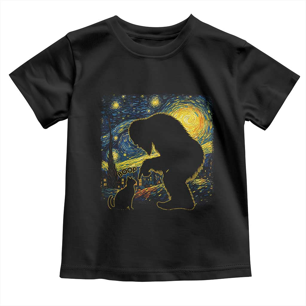Fun Hand Boop Nose Bigfoot Cat Toddler T Shirt Sasquatch Starry Night Van Gogh