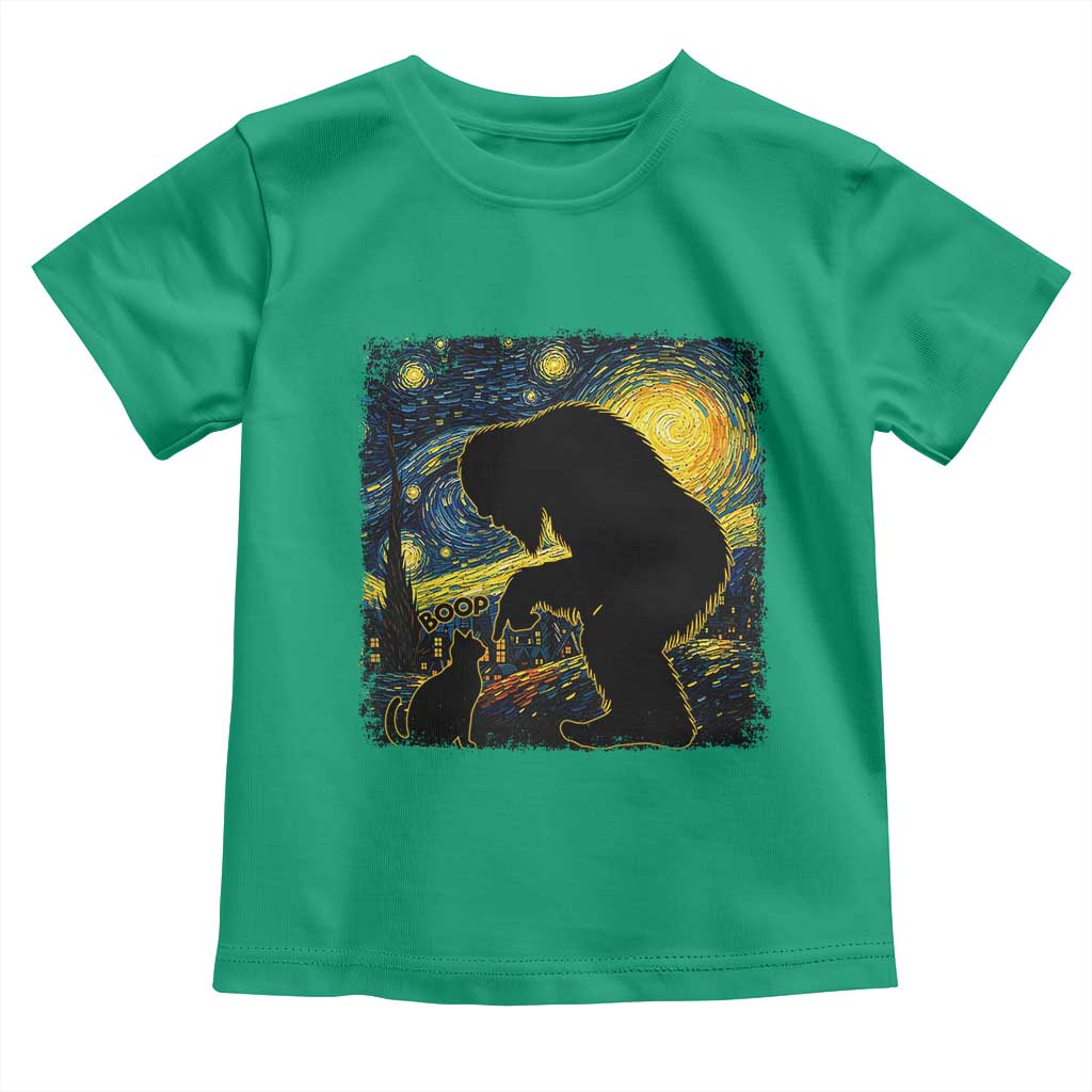 Fun Hand Boop Nose Bigfoot Cat Toddler T Shirt Sasquatch Starry Night Van Gogh