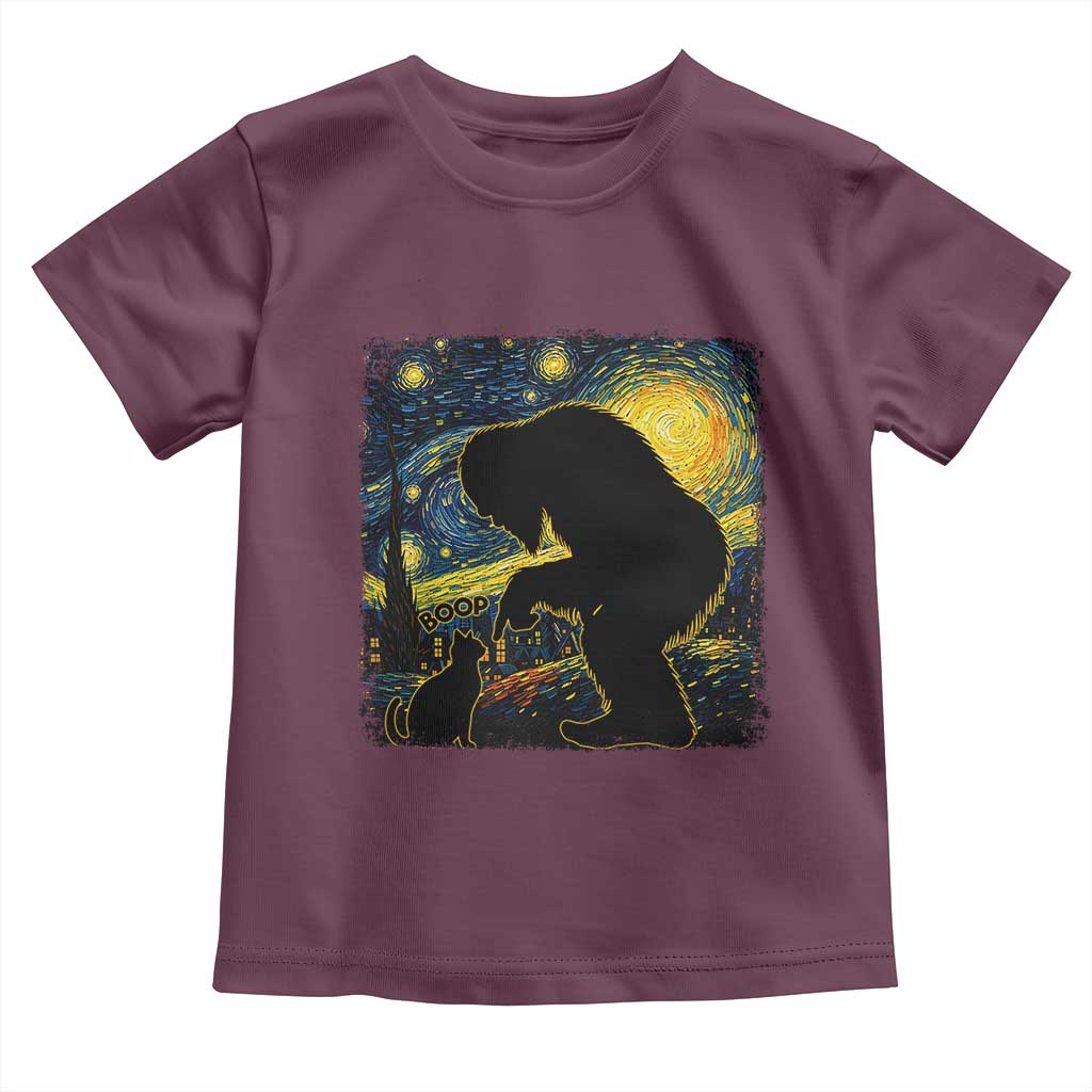 Fun Hand Boop Nose Bigfoot Cat Toddler T Shirt Sasquatch Starry Night Van Gogh