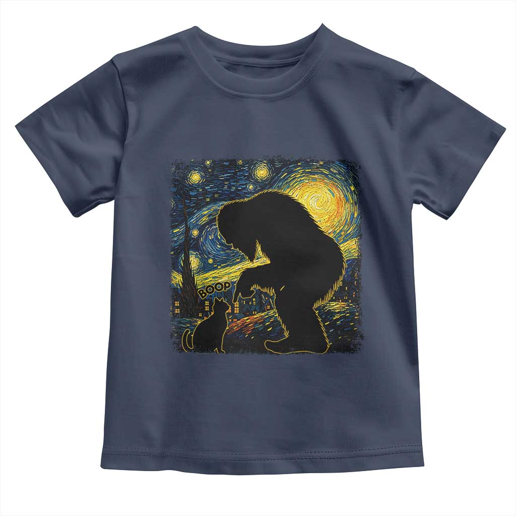 Fun Hand Boop Nose Bigfoot Cat Toddler T Shirt Sasquatch Starry Night Van Gogh