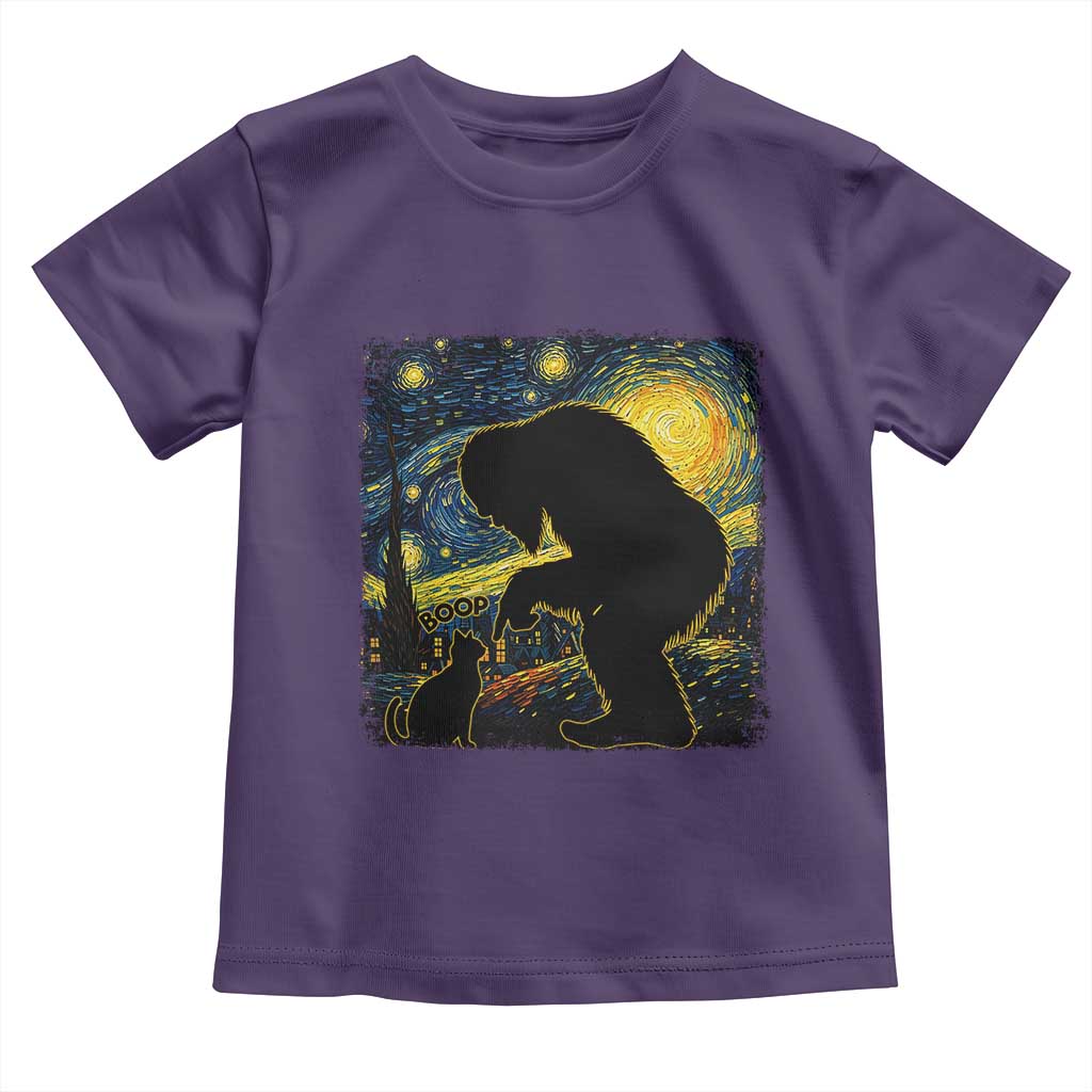 Fun Hand Boop Nose Bigfoot Cat Toddler T Shirt Sasquatch Starry Night Van Gogh