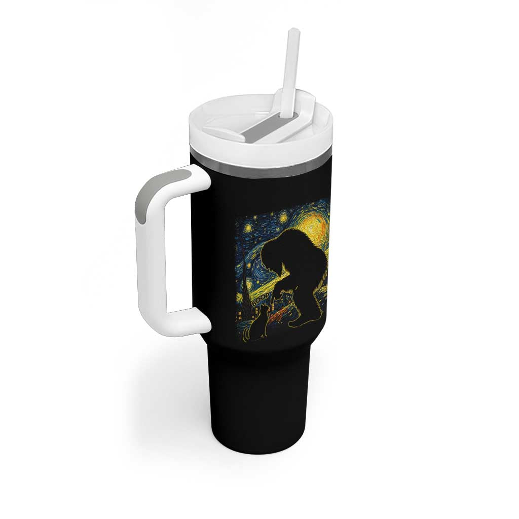 Fun Hand Boop Nose Bigfoot Cat Tumbler With Handle Sasquatch Starry Night Van Gogh