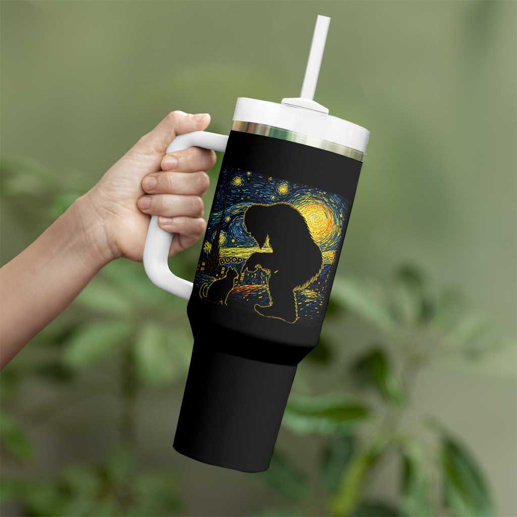 Fun Hand Boop Nose Bigfoot Cat Tumbler With Handle Sasquatch Starry Night Van Gogh