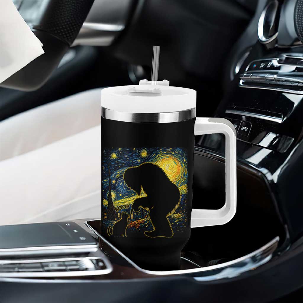 Fun Hand Boop Nose Bigfoot Cat Tumbler With Handle Sasquatch Starry Night Van Gogh