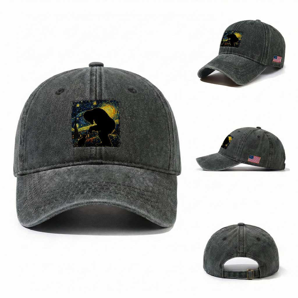 Fun Hand Boop Nose Bigfoot Cat Washed Cotton Baseball Cap Sasquatch Starry Night Van Gogh