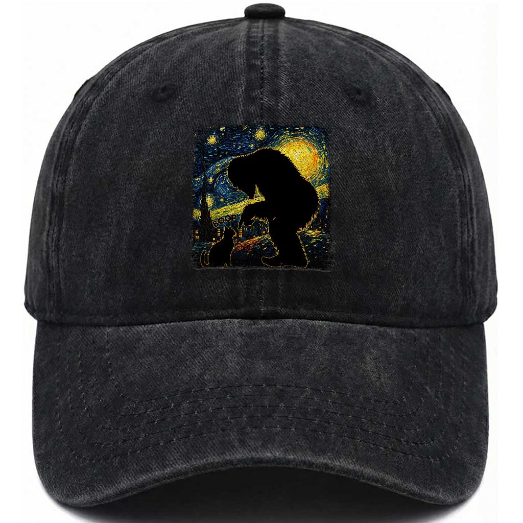 Fun Hand Boop Nose Bigfoot Cat Washed Cotton Baseball Cap Sasquatch Starry Night Van Gogh