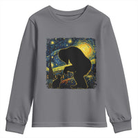 Fun Hand Boop Nose Bigfoot Cat Youth Sweatshirt Sasquatch Starry Night Van Gogh