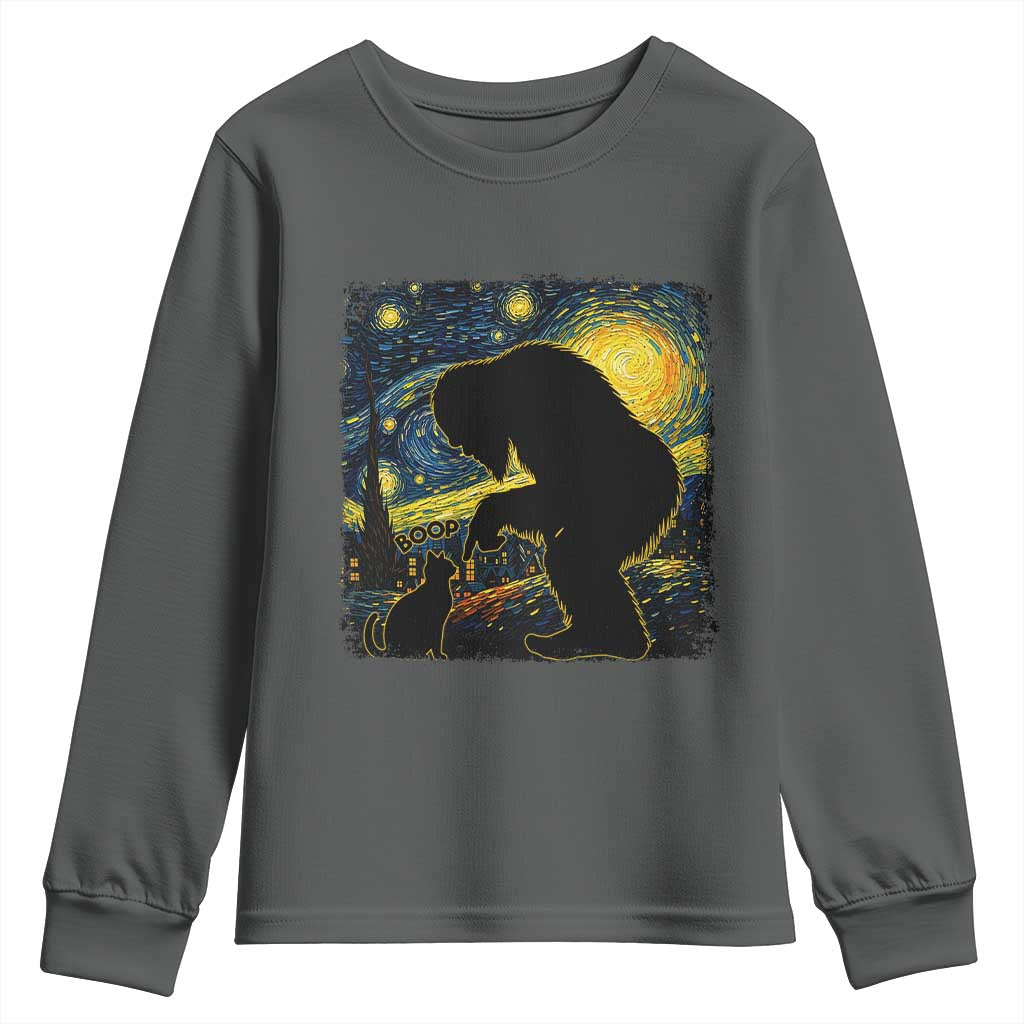 Fun Hand Boop Nose Bigfoot Cat Youth Sweatshirt Sasquatch Starry Night Van Gogh