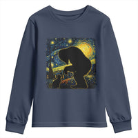 Fun Hand Boop Nose Bigfoot Cat Youth Sweatshirt Sasquatch Starry Night Van Gogh