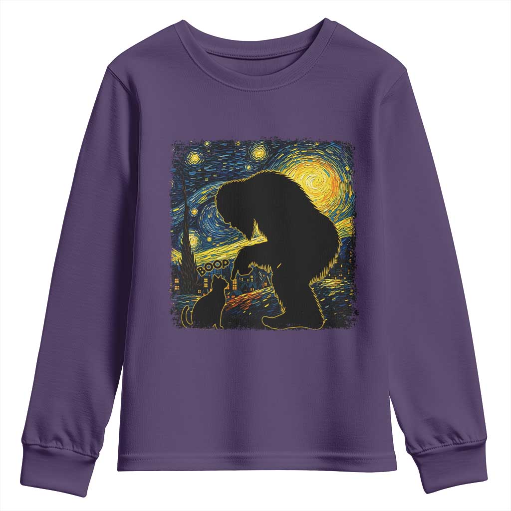 Fun Hand Boop Nose Bigfoot Cat Youth Sweatshirt Sasquatch Starry Night Van Gogh