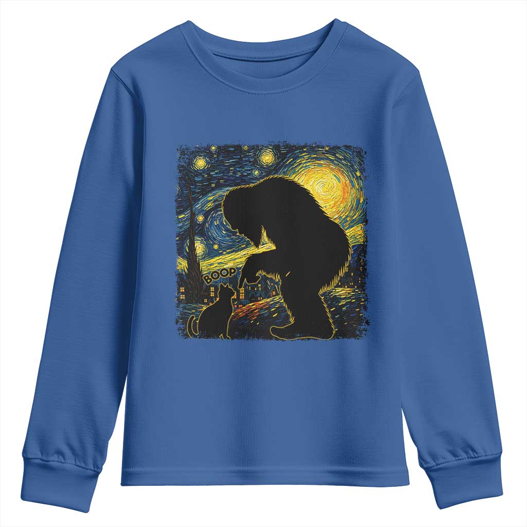 Fun Hand Boop Nose Bigfoot Cat Youth Sweatshirt Sasquatch Starry Night Van Gogh