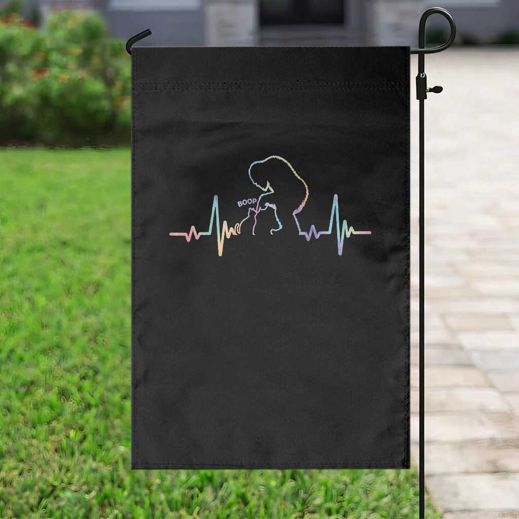 Fun Hand Boop Nose Bigfoot Cat Garden Flag Heartbeat Sasquatch Cat Lover Animal Silhouette