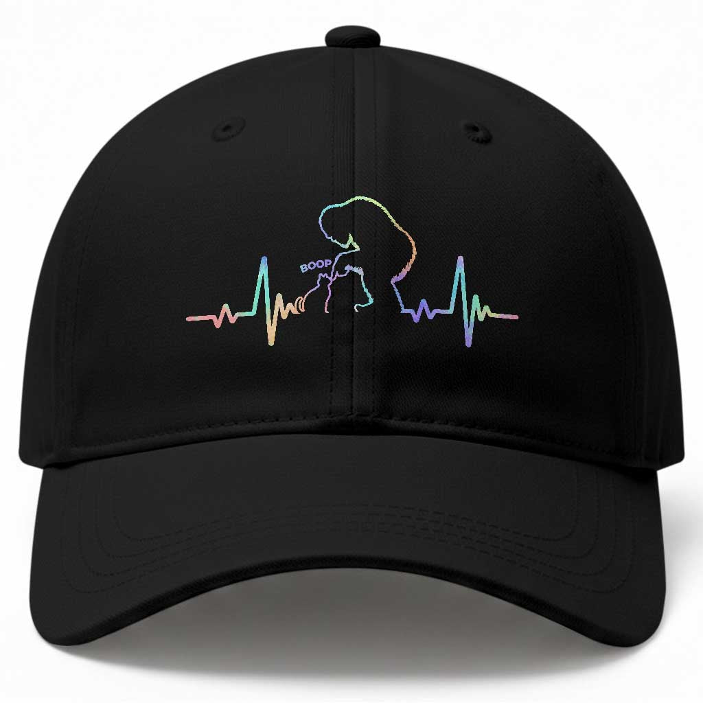 Fun Hand Boop Nose Bigfoot Cat Baseball Cap Heartbeat Sasquatch Cat Lover Animal Silhouette