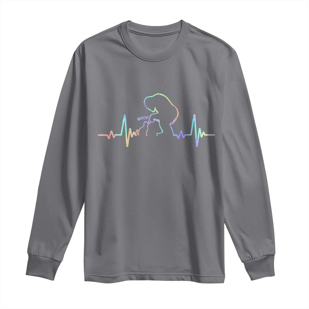 Fun Hand Boop Nose Bigfoot Cat Long Sleeve Shirt Heartbeat Sasquatch Cat Lover Animal Silhouette
