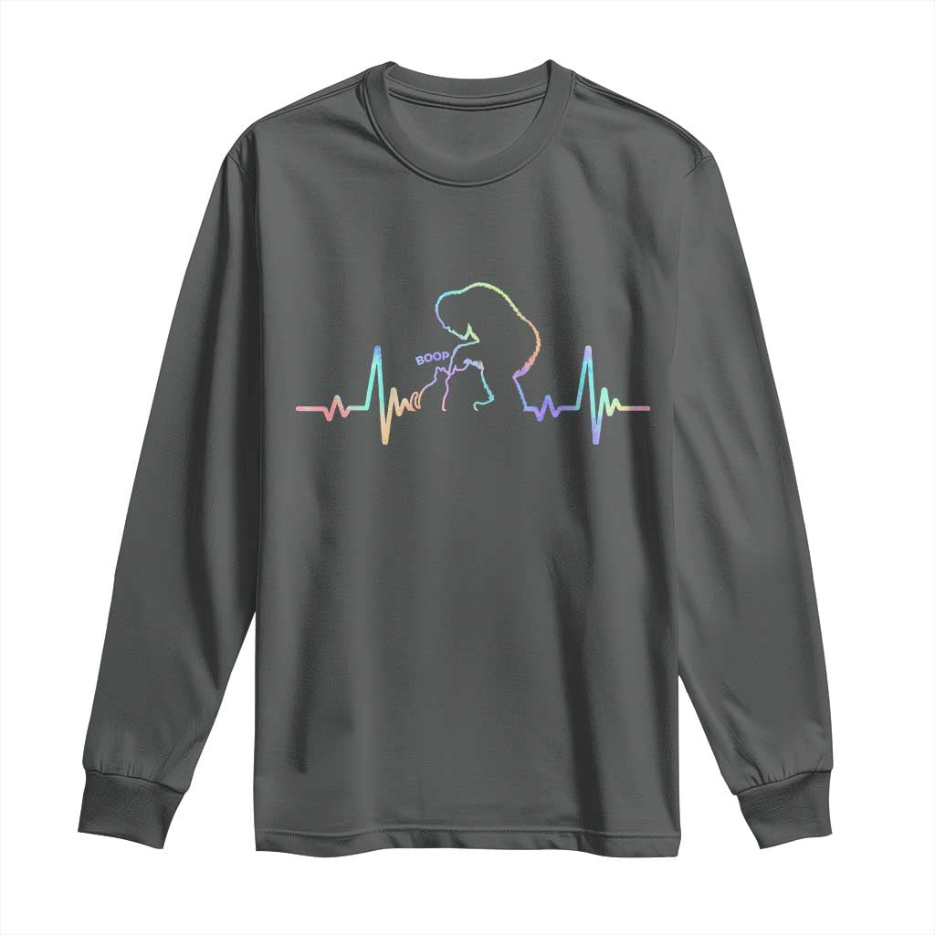 Fun Hand Boop Nose Bigfoot Cat Long Sleeve Shirt Heartbeat Sasquatch Cat Lover Animal Silhouette